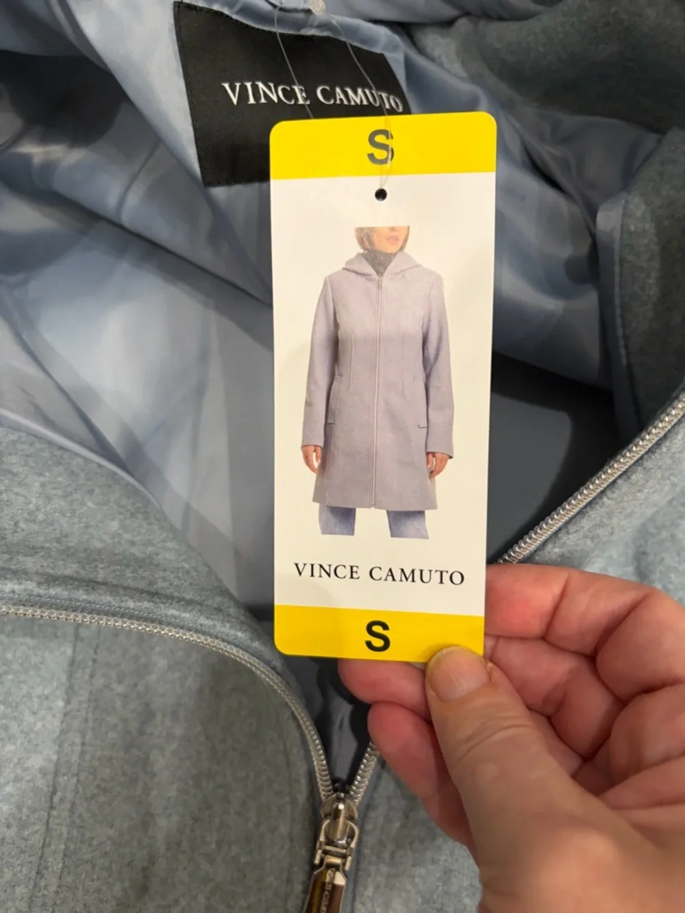 Vince Camuto Light Blue Faux Wool Hooded Zip Jacket Size Small